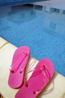 Pink Swimming Pool Sandals Stock Photo