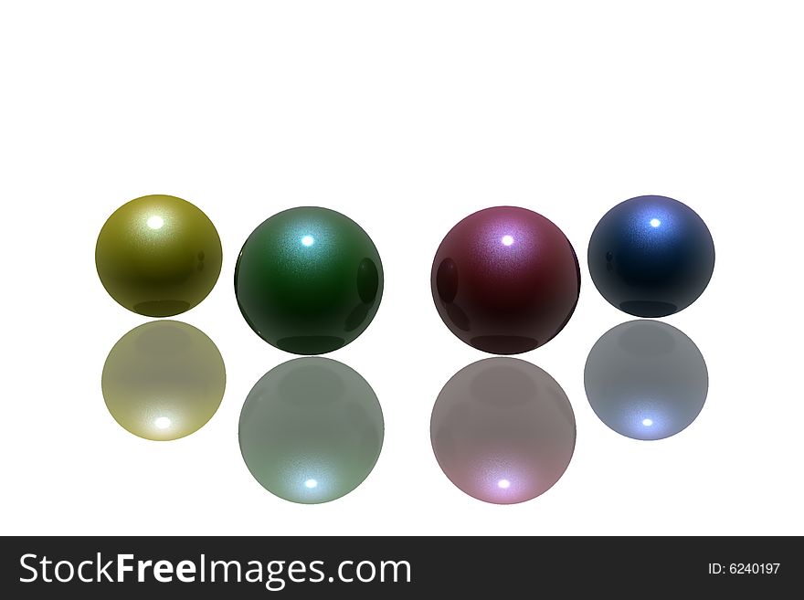 Reflective spheres of various colors against white background. Reflective spheres of various colors against white background