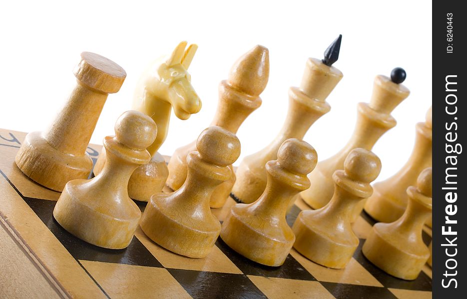 Close-up white chess figures