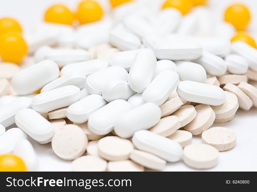 Many different medicine pills macro