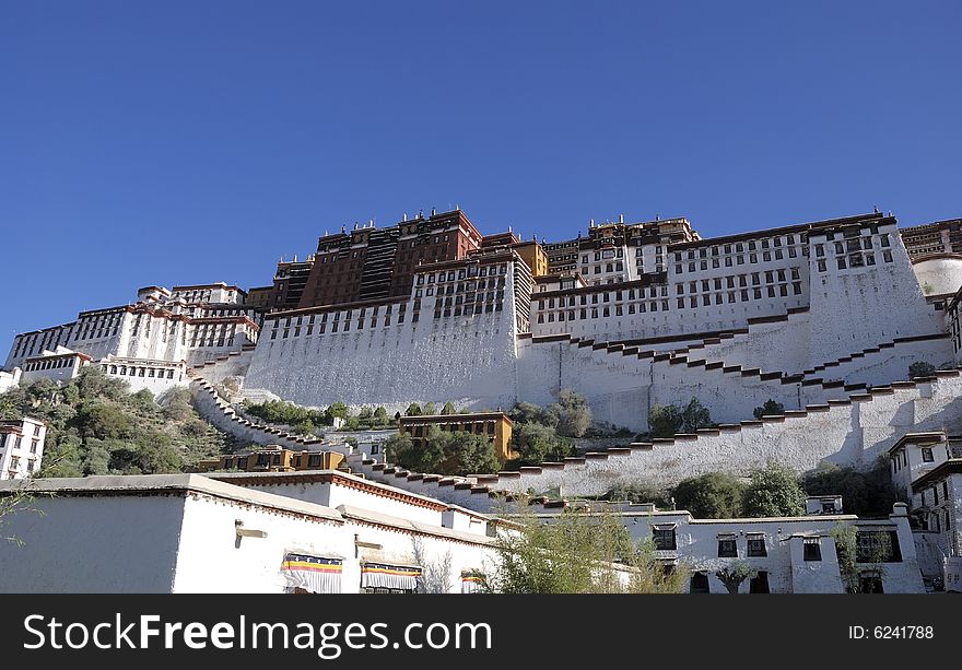 The Potala Palace in blue sky is beautiful