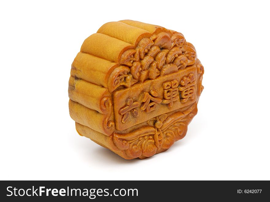 A moon cake standing on white background.