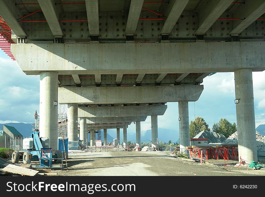 Bottom view of a bridge being built in Langley, BC. Bottom view of a bridge being built in Langley, BC