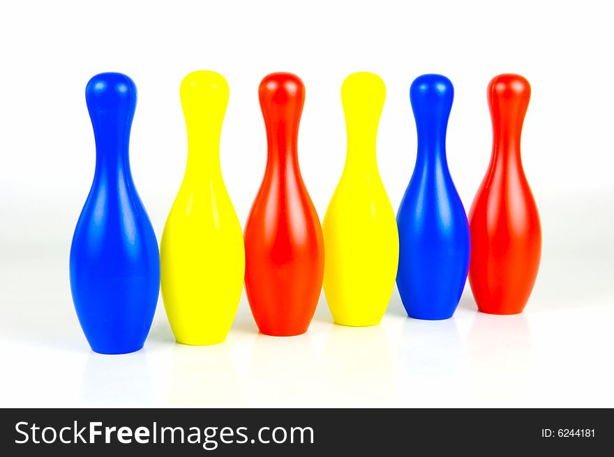 Ten pin bowling pins isolated against a white background