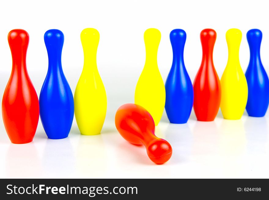 Ten pin bowling pins isolated against a white background