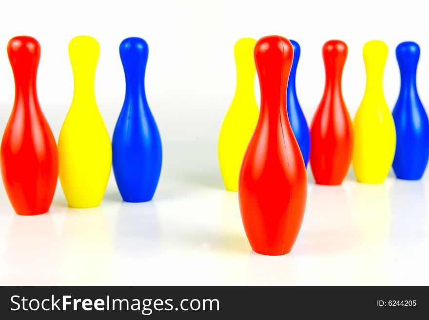 Ten pin bowling pins isolated against a white background