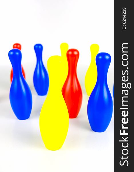 Ten pin bowling pins isolated against a white background