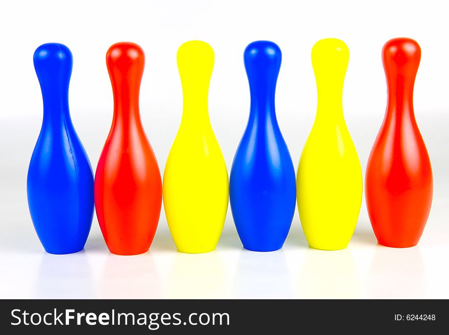 Ten pin bowling pins isolated against a white background