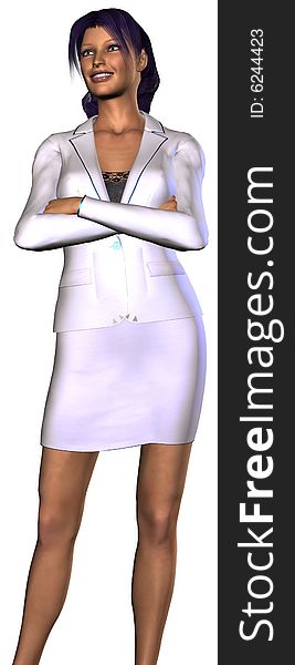 Businesswoman in a white costume (sales or hostes). Businesswoman in a white costume (sales or hostes)
