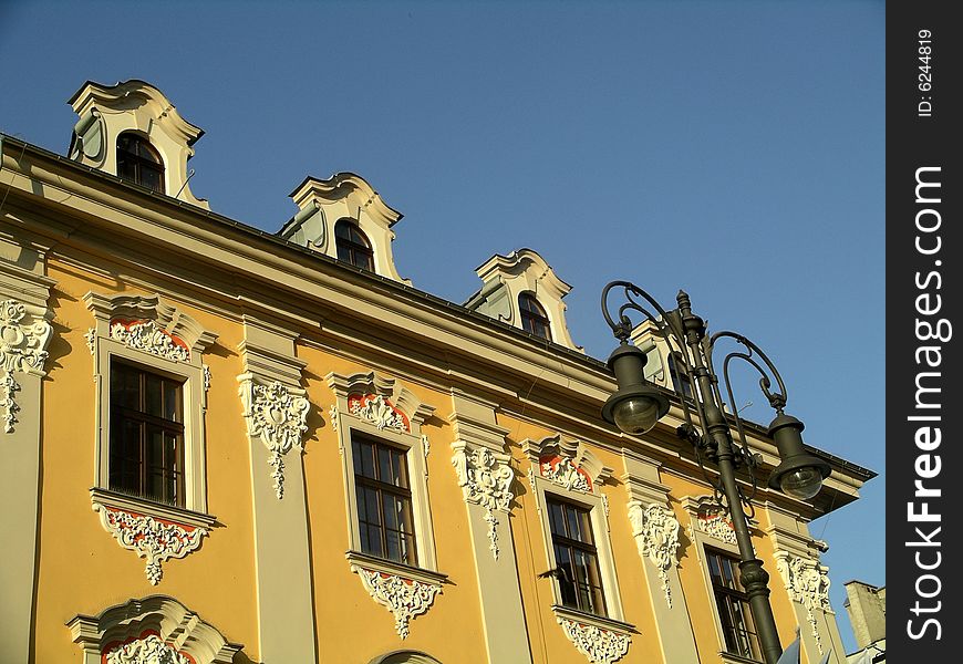 Historic building facade in the center of cracow poland. Historic building facade in the center of cracow poland