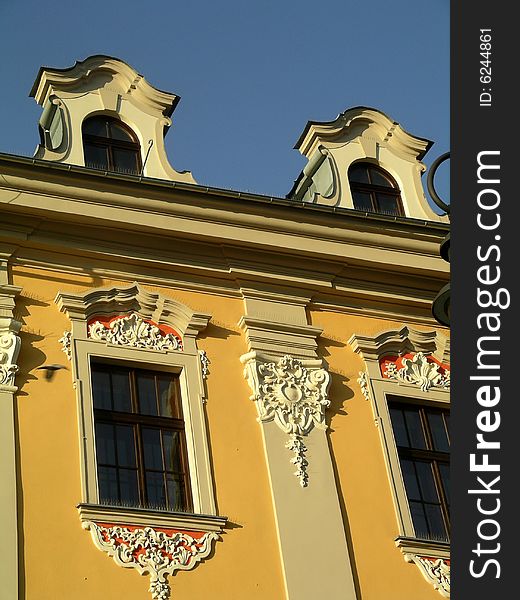 Historic building facade in the center of cracow poland. Historic building facade in the center of cracow poland