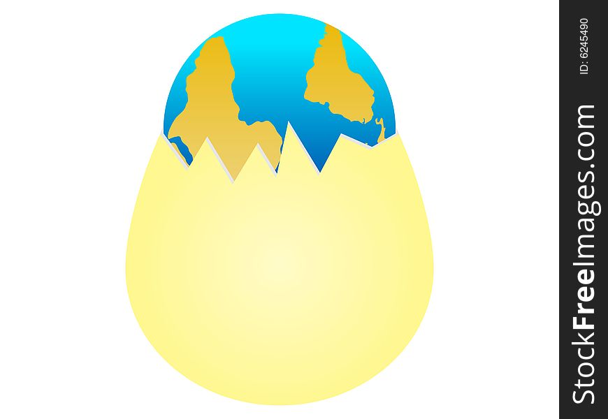 Globe in egg isolated on white background
