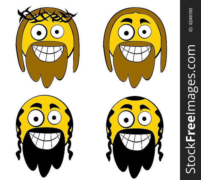 Jesus and jewish guy heads at white background. Jesus and jewish guy heads at white background