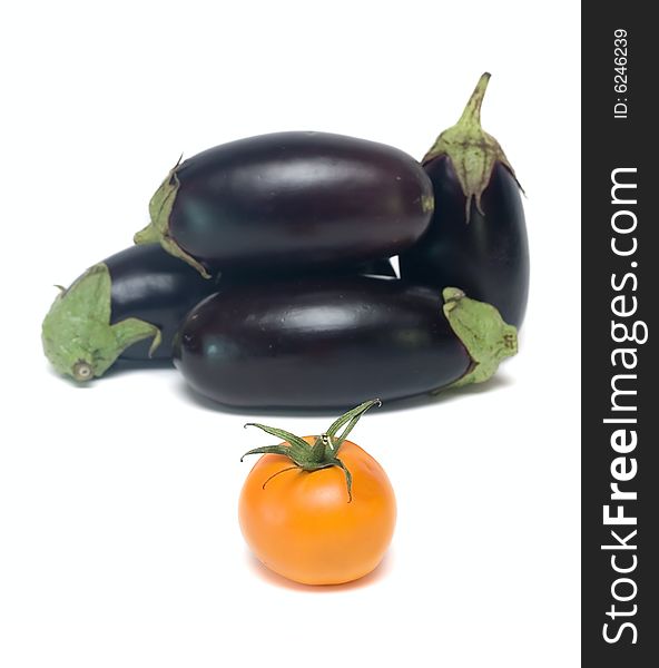 Eggplants and tomato vegetable isolated on white for your design