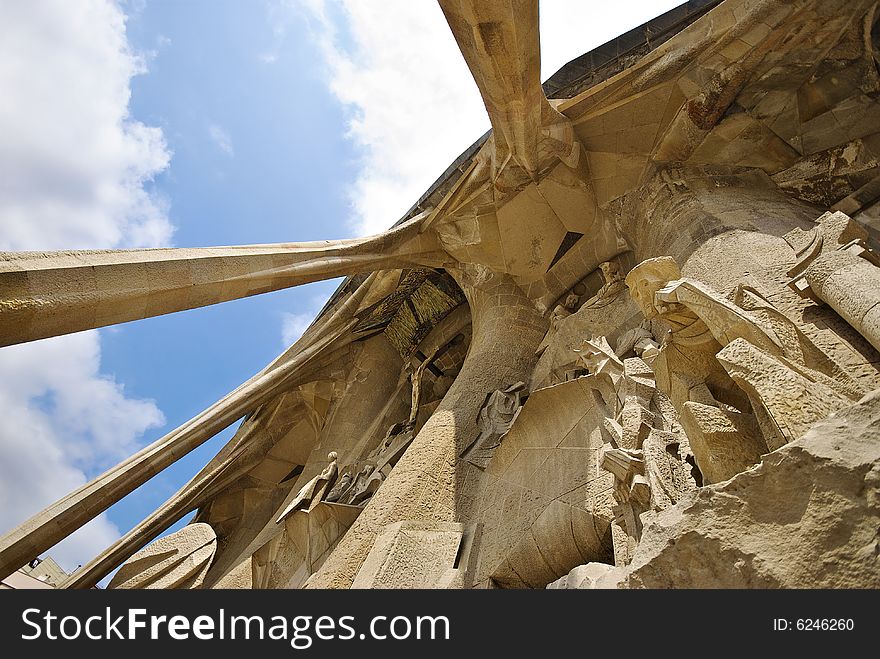 Detail of the facade of the passion sagrada familia. Detail of the facade of the passion sagrada familia