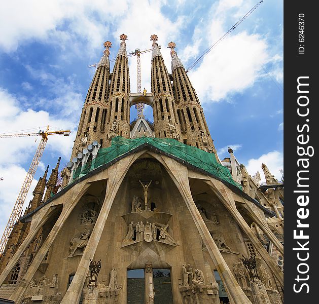 A beautifull view of Sagrada Familia cathedral. A beautifull view of Sagrada Familia cathedral