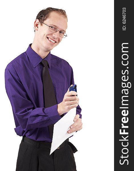 Businessman Stapling The Papers
