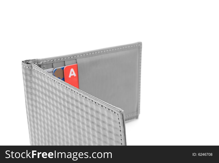 Credit cards in wallet made of stainless steel fibers. Credit cards in wallet made of stainless steel fibers