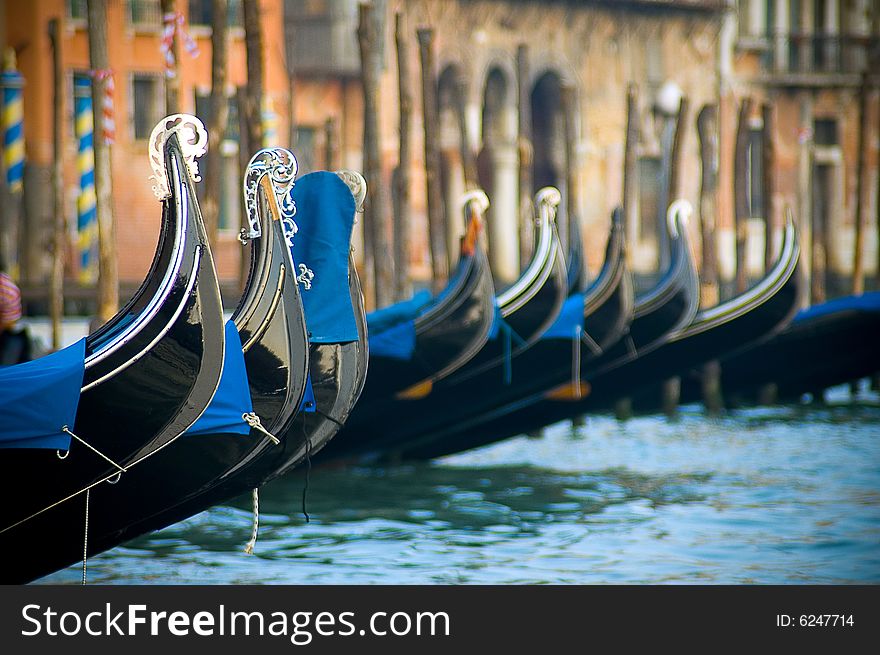 Venice gondolas in the canal. Venice gondolas in the canal