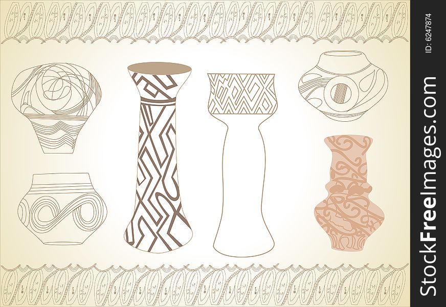 Stylized vases with coordinating design elements