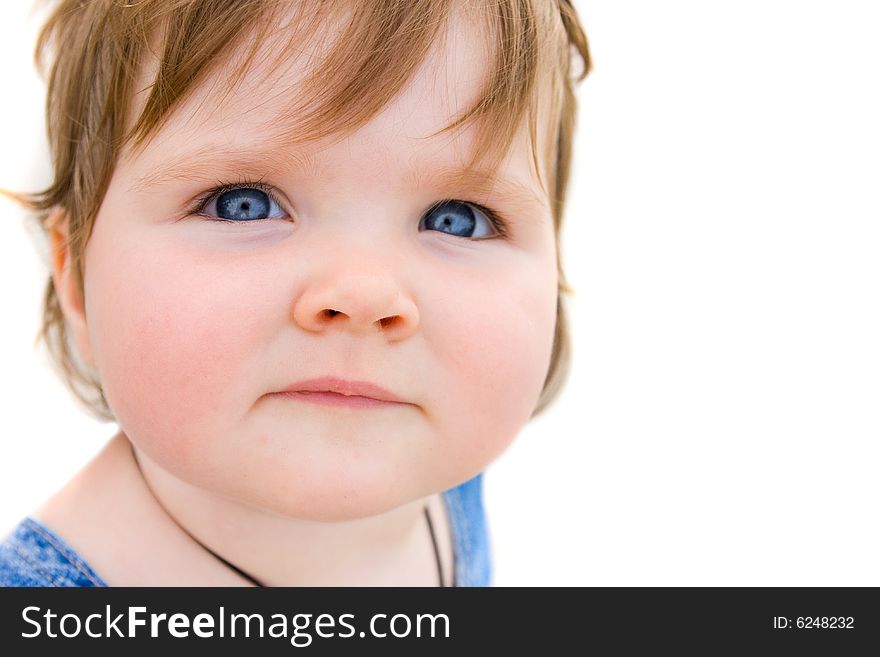 Portrait of pretty baby on white background