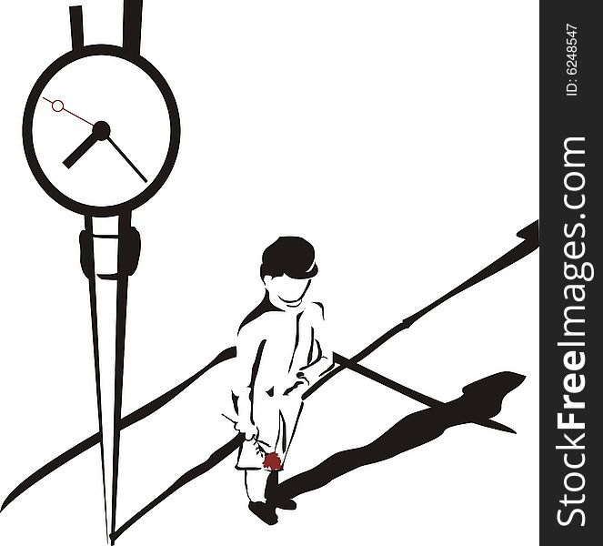Vector illustration of waiting man under the clock