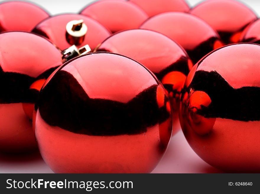 Red holiday decorative Christmas balls. Red holiday decorative Christmas balls