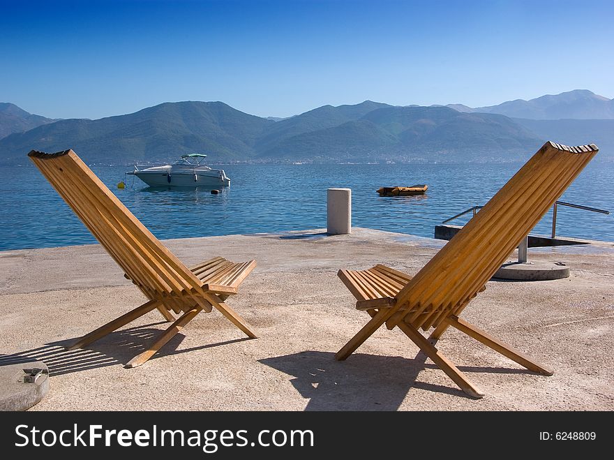 Empty chairs on a beach at the Adriatic sea. Empty chairs on a beach at the Adriatic sea