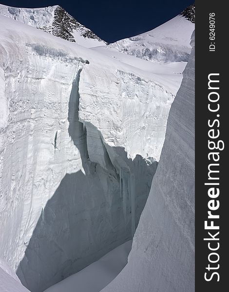 Big crack on glacier of mt.Belukha, Altai, Russia. Big crack on glacier of mt.Belukha, Altai, Russia