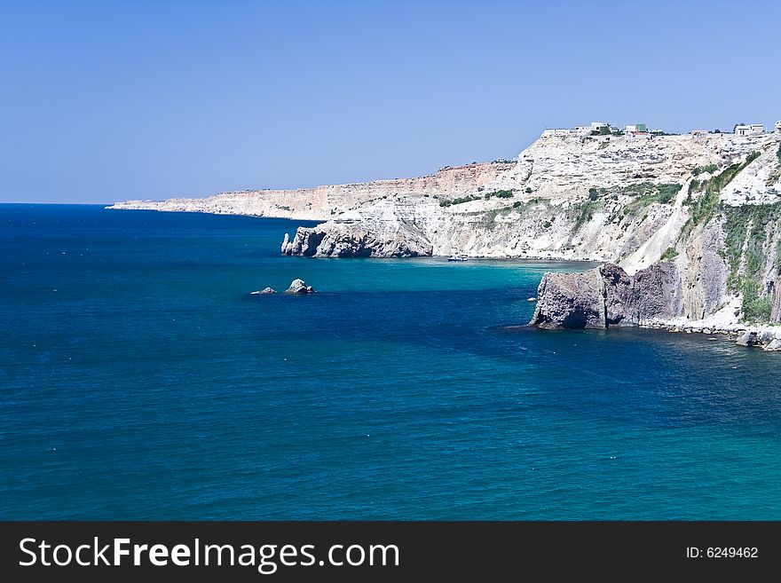 Sea bay, blue sky and mountains