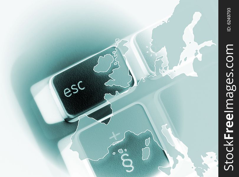 Outline of Europe overlaid onto laptop keys. Outline of Europe overlaid onto laptop keys