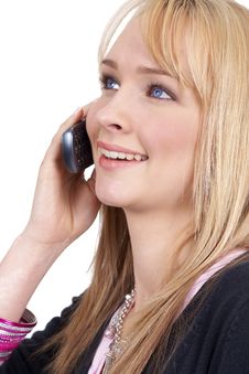Beautiful Blonde Woman Talking On The Phone Royalty Free Stock Images