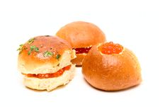 Sandwiches With Red Caviar Isolated On White Stock Photography Sandwiches With Red Caviar Isolated On White Stock Photography