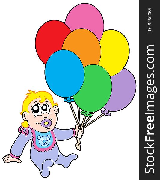 Baby with balloons - vector illustration.