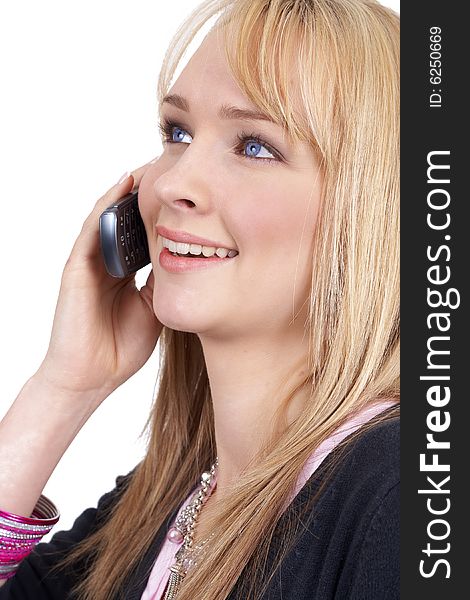 Beautiful blonde woman talking on the phone