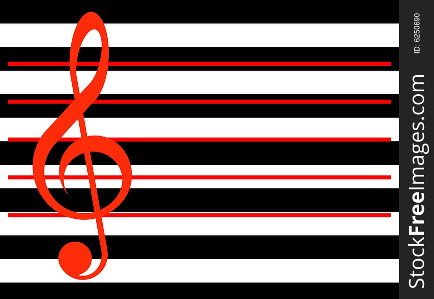 Treble clef on a background from black and white strips