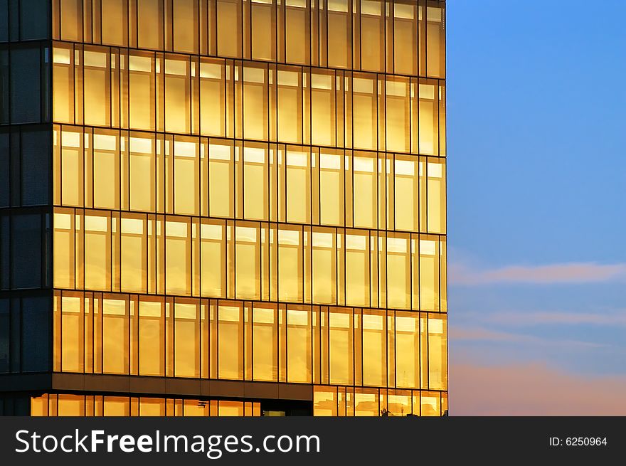 Windows on office building at sunset. Windows on office building at sunset