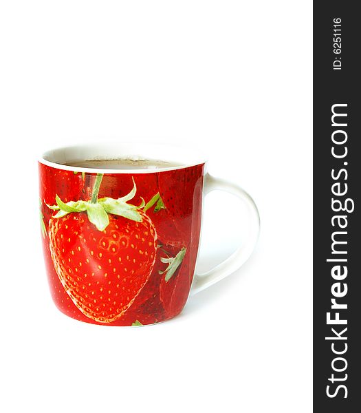 Bright cup of tea isolated on a white background