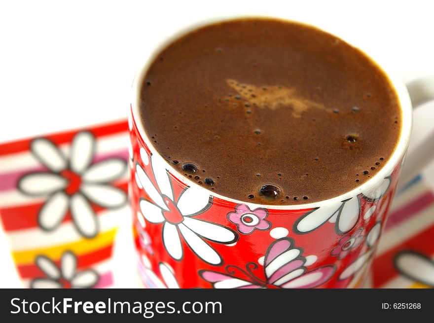 Closeup cup of black coffee isolated on the white