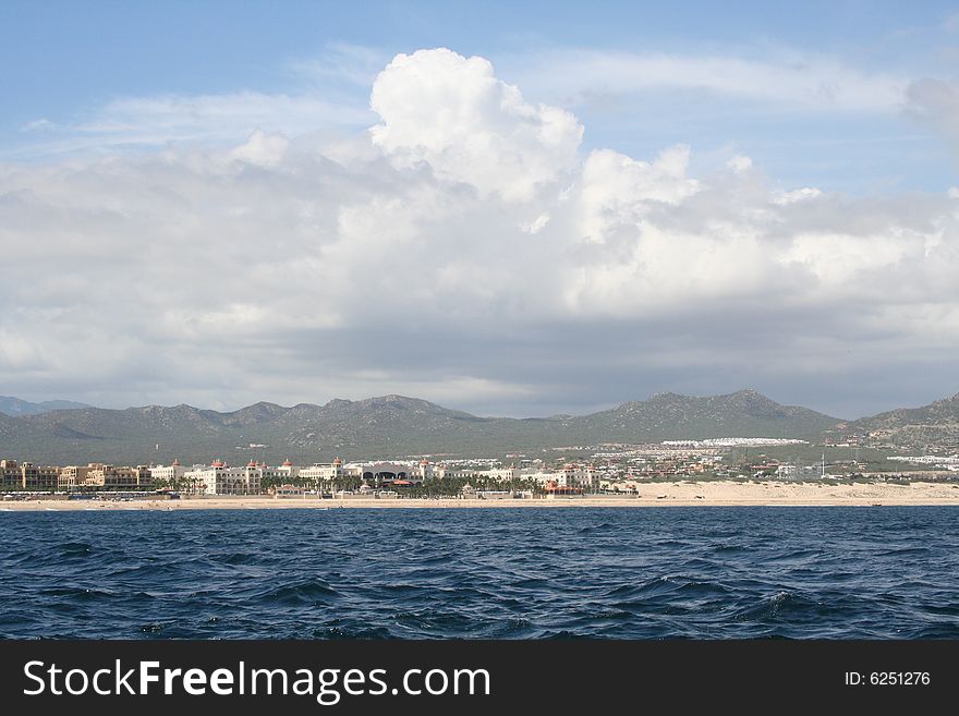 View from the water of the shoreline in Mexico