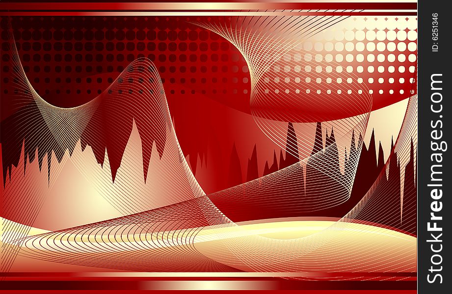 Red abstract background with wave and lines. Additional vector format in EPS (v.8).