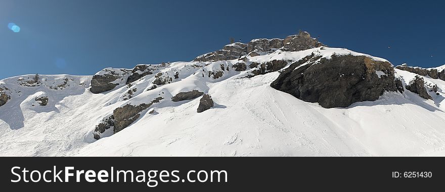 Panoramic view on mountains in the Swiss ski ressort Crans. Panoramic view on mountains in the Swiss ski ressort Crans.