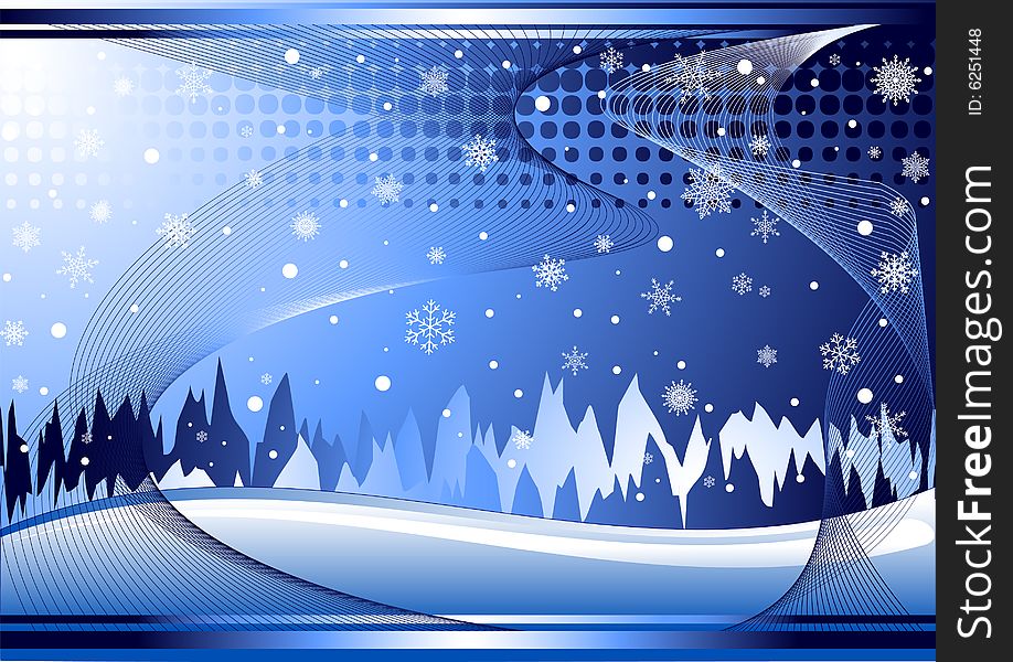 Blue winter background with waves and snowflakes. Additional vector format in EPS (v.8).