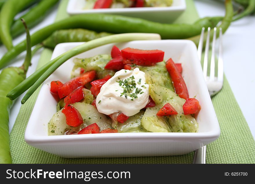 A fresh salad of cucumbers and paprika. A fresh salad of cucumbers and paprika