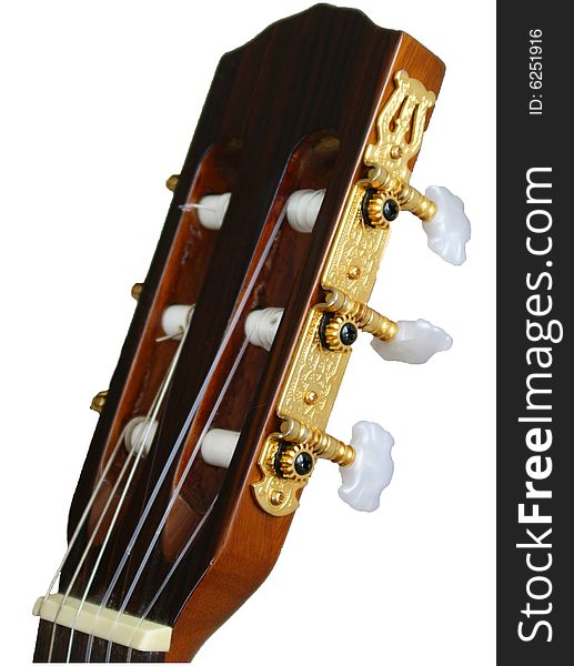 Closeup of an acoustic guitar and tuners