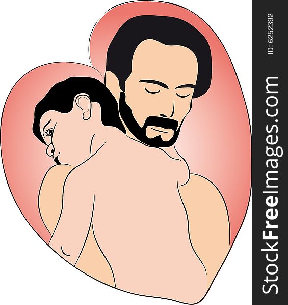 Vector illustration of father hugging his baby. Vector illustration of father hugging his baby