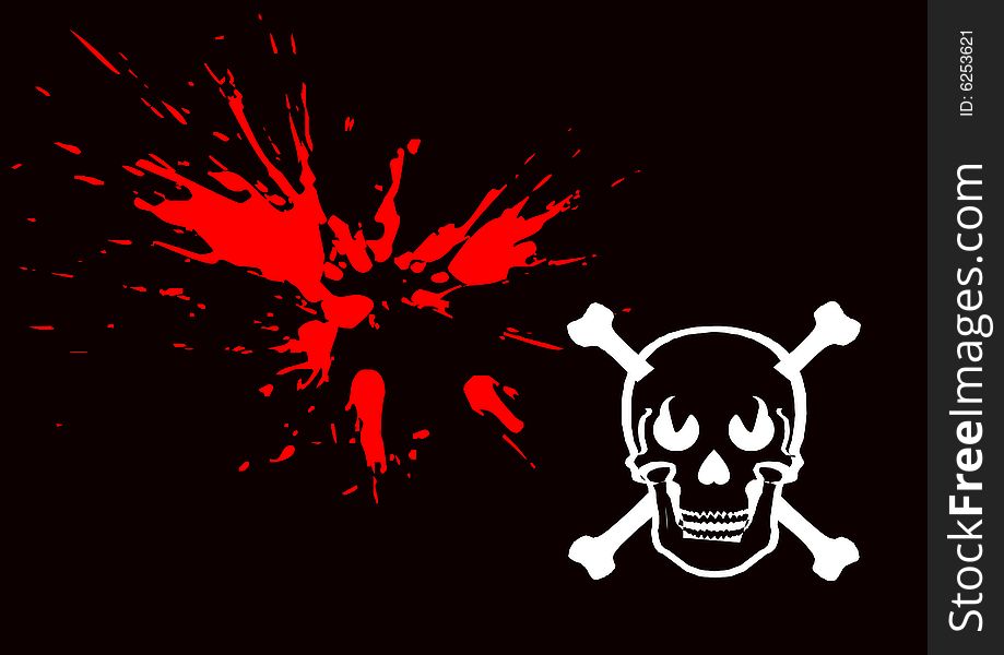 Skull representing danger and blood shed in a black background. Skull representing danger and blood shed in a black background