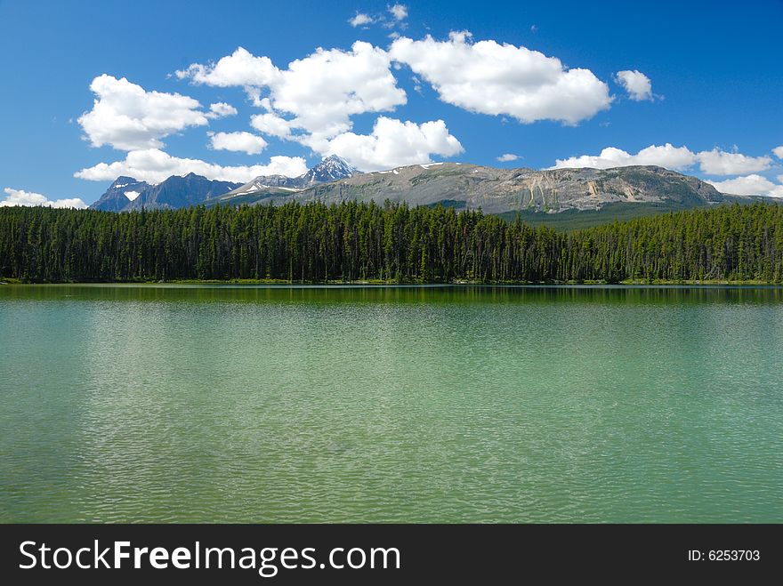 Tranquil lake view in Canadian Rockies
