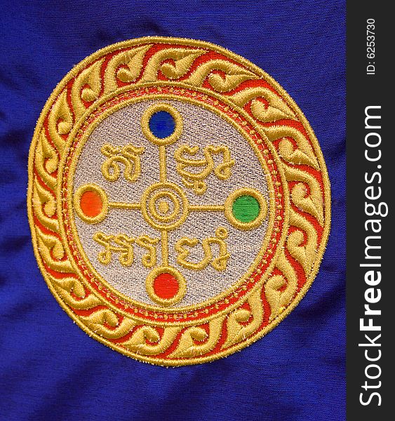 Religous Buddhist monk spiritual emblem on fabric. Religous Buddhist monk spiritual emblem on fabric