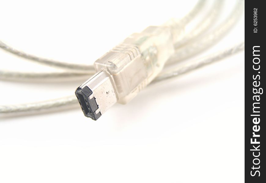 Transparent firewire cable isolated over white background
